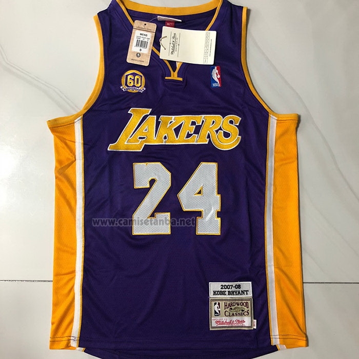 Camiseta Los Angeles Lakers Kobe Bryant #24 60th Anniversary Mitchell & Ness 2007-08 Violeta